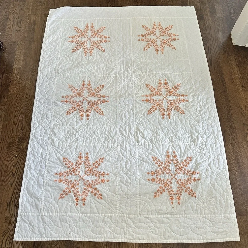 Vintage Handmade Cross Stitch Lap Quilt 70